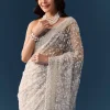 Grey Floral Jaal Embellished Saree with Unstitched Blouse