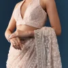 Pink Net Jaal Resham Work Saree with Unstitched Blouse