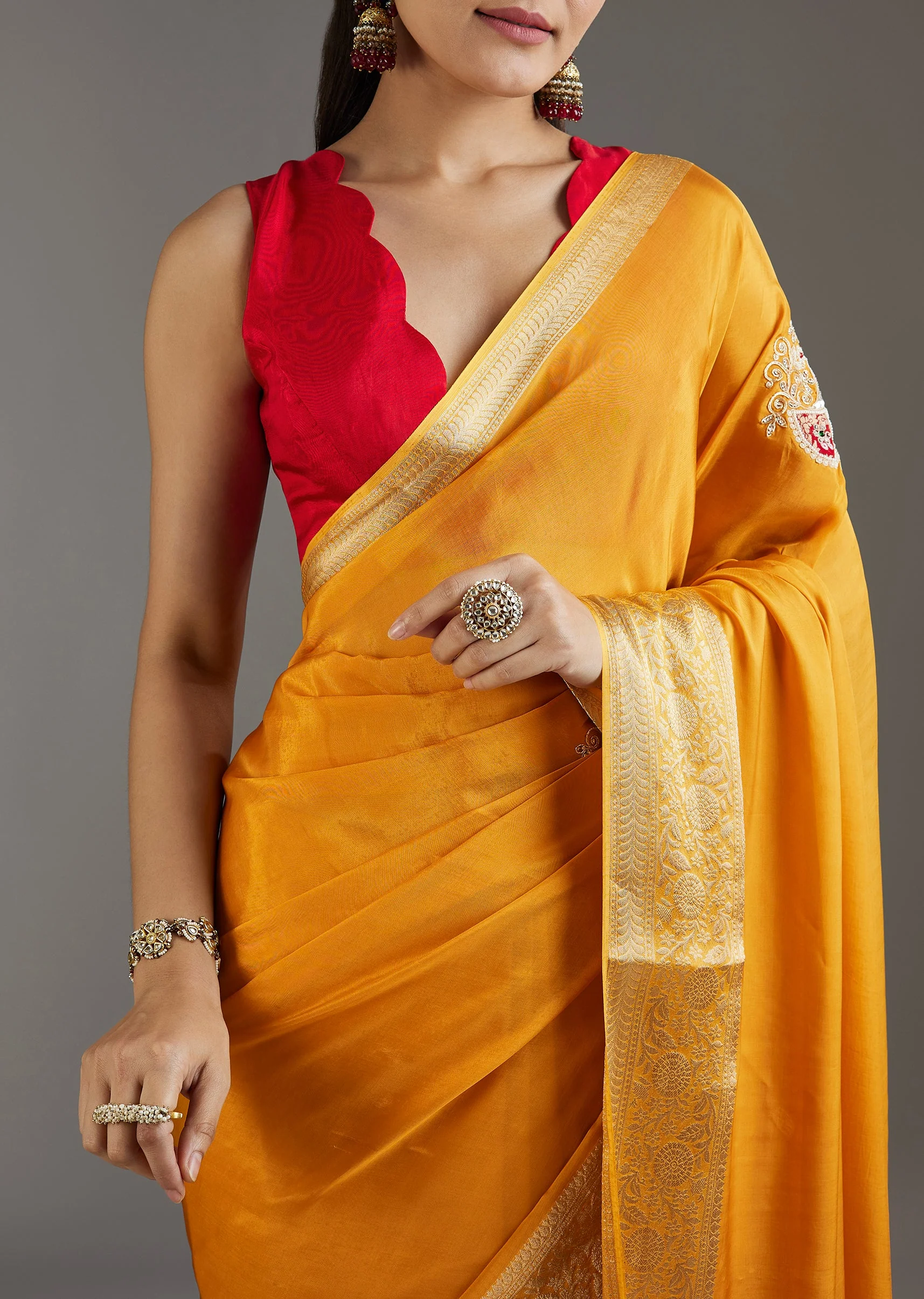 Yellow Crepe Saree