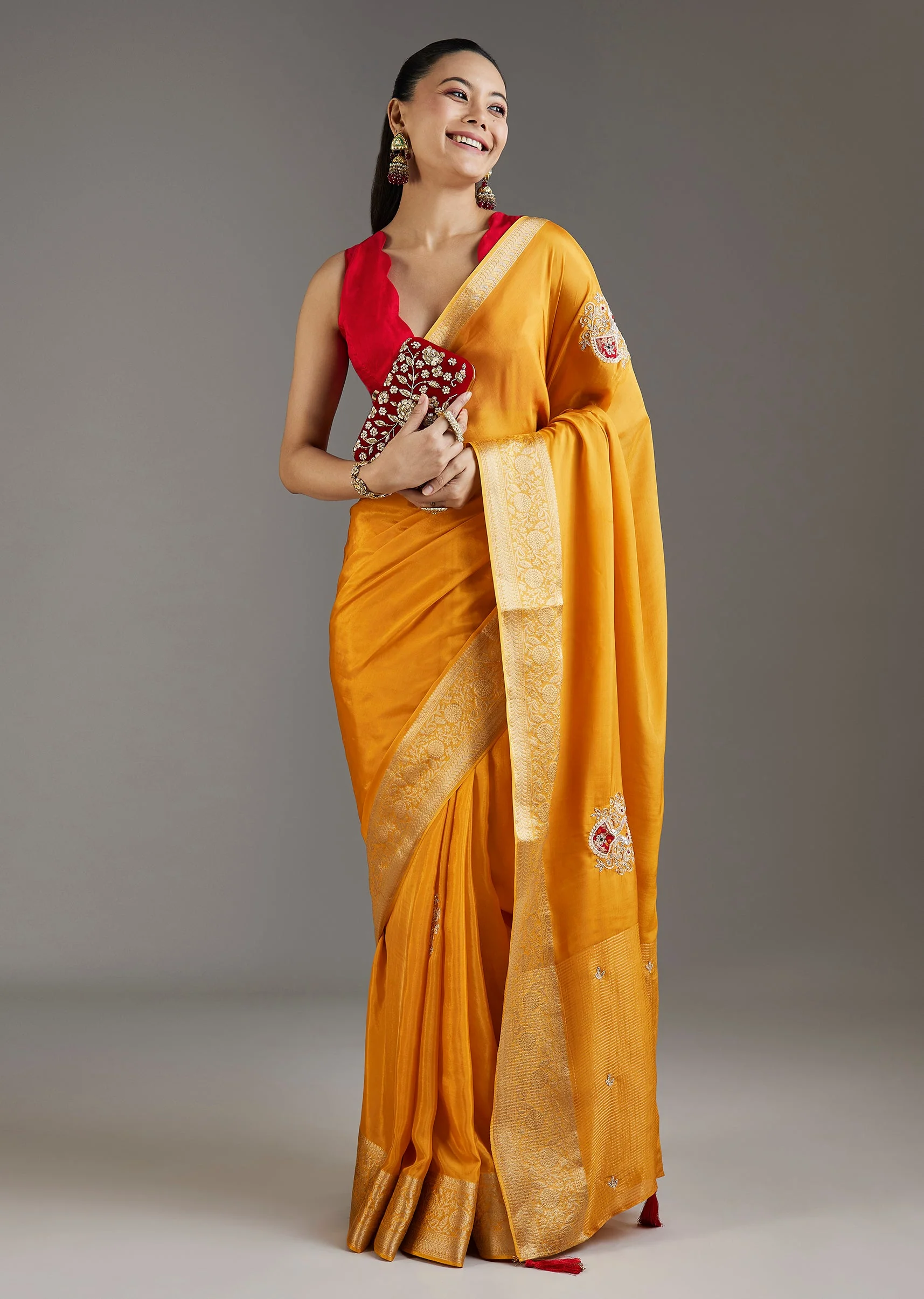 Yellow Crepe Saree