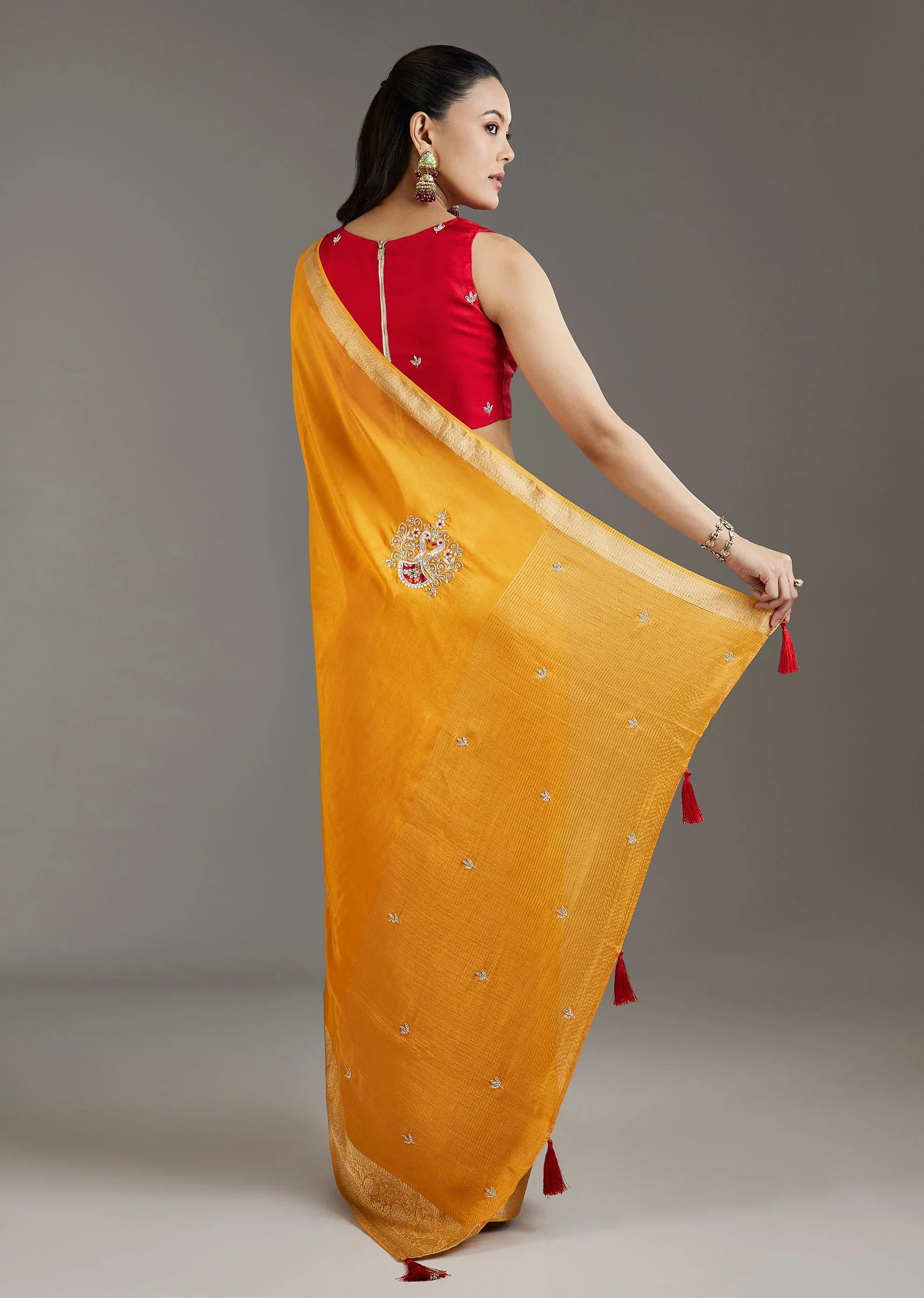 Yellow Crepe Saree