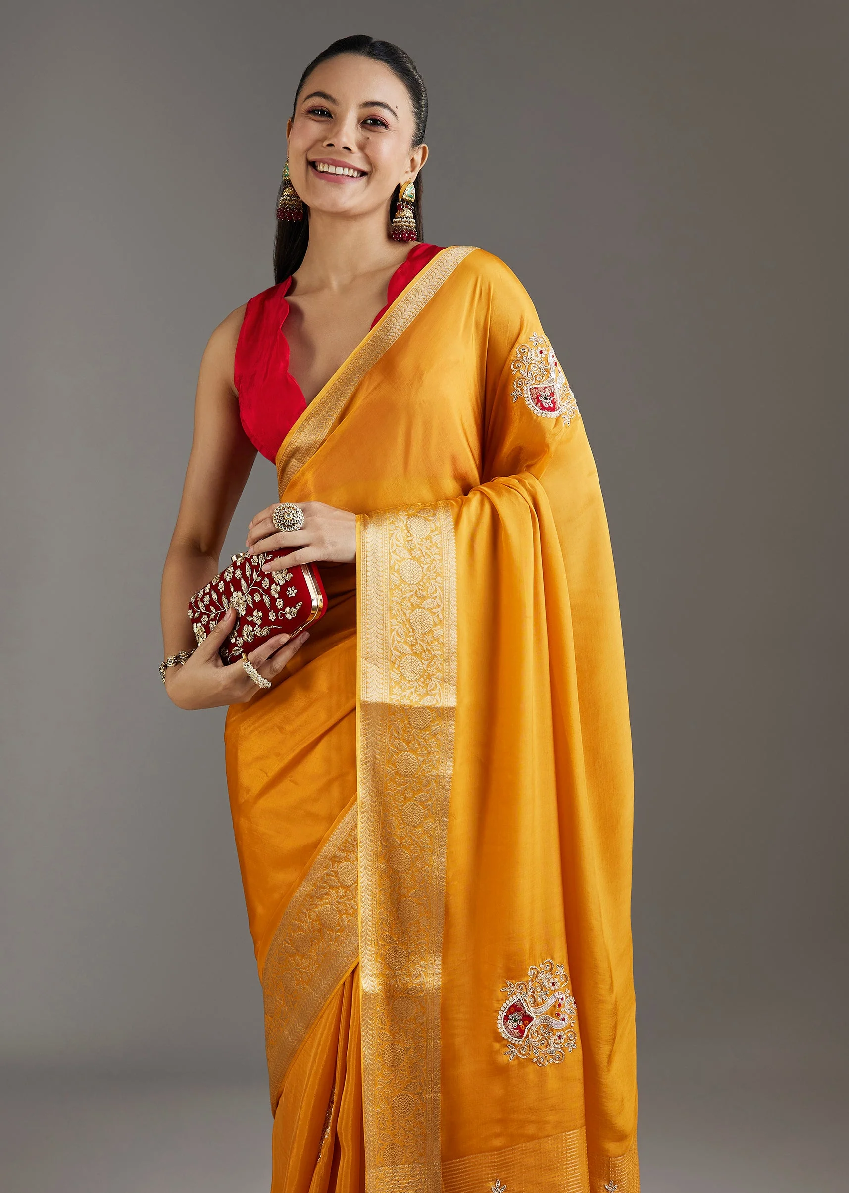 Yellow Crepe Saree