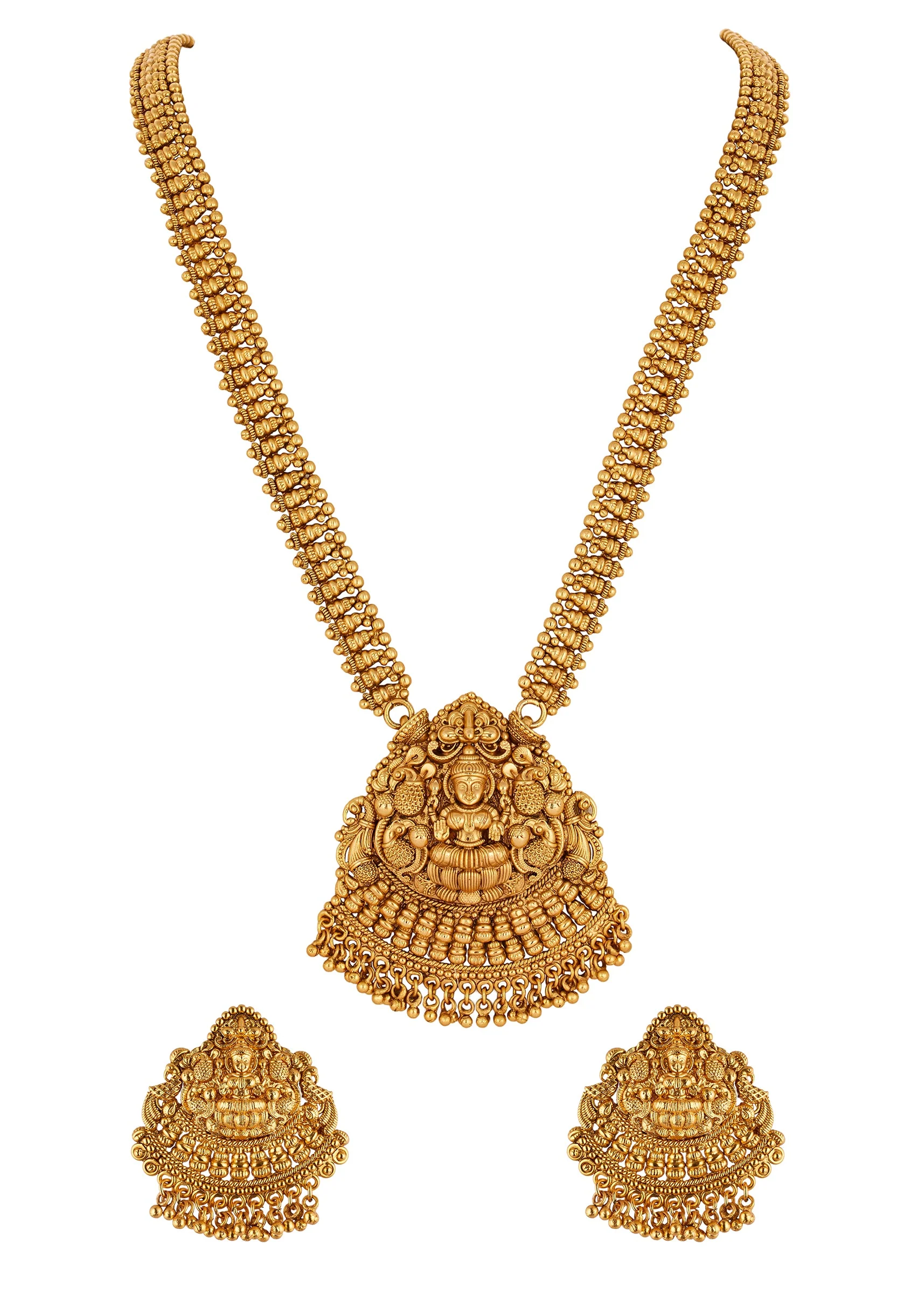 664-gold-finish-necklace-set-with-temple-style-motifs-2.webp Gold Finish Necklace Set With Temple Style Motifs
