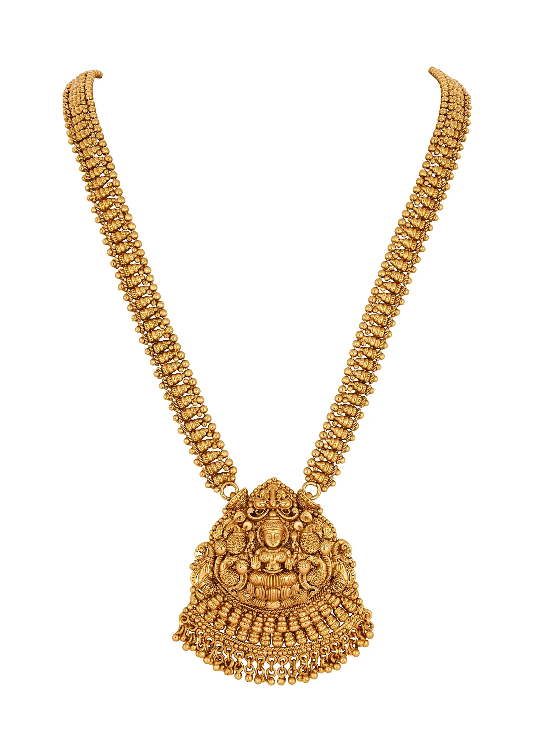 664-gold-finish-necklace-set-with-temple-style-motifs-3.webp Gold Finish Necklace Set With Temple Style Motifs