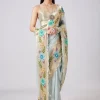 Pastel Grey Hand Painted Saree with Blouse