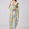 Pastel Grey Hand Painted Saree with Blouse