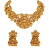 665-gold-finish-temple-style-necklace-set-with-green-and-pink-simulated-stones-2.webp Gold Finish Temple Style Necklace Set With Green and Pink Simulated Stones