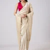 Pastel Cream Solid Saree with Border and Blouse