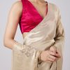 Pastel Cream Solid Saree with Border and Blouse