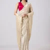 Pastel Cream Solid Saree with Border and Blouse