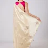 Pastel Cream Solid Saree with Border and Blouse