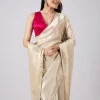 Pastel Cream Solid Saree with Border and Blouse