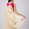 Pastel Cream Solid Saree with Border and Blouse