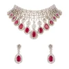 Rani Pink Rhodium Plated Brass Necklace Set with CZ Diamond