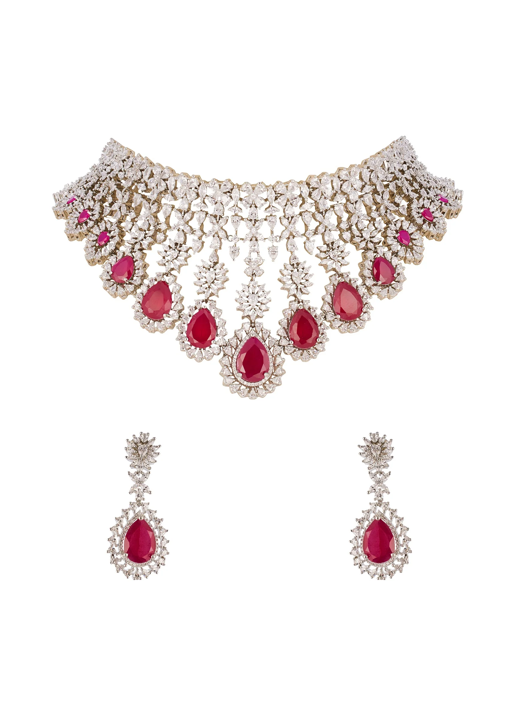 667-rani-pink-rhodium-plated-brass-necklace-set-with-cz-diamond-1.webp Rani Pink Rhodium Plated Brass Necklace Set with CZ Diamond