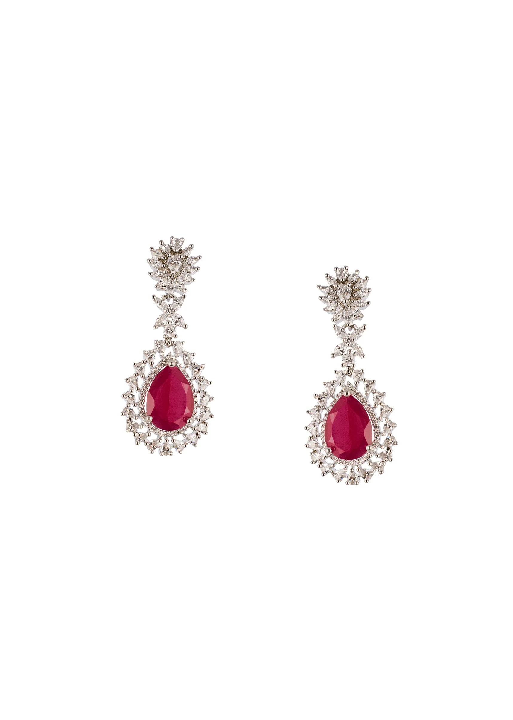 Rani Pink Rhodium Plated Brass Necklace Set with CZ Diamond