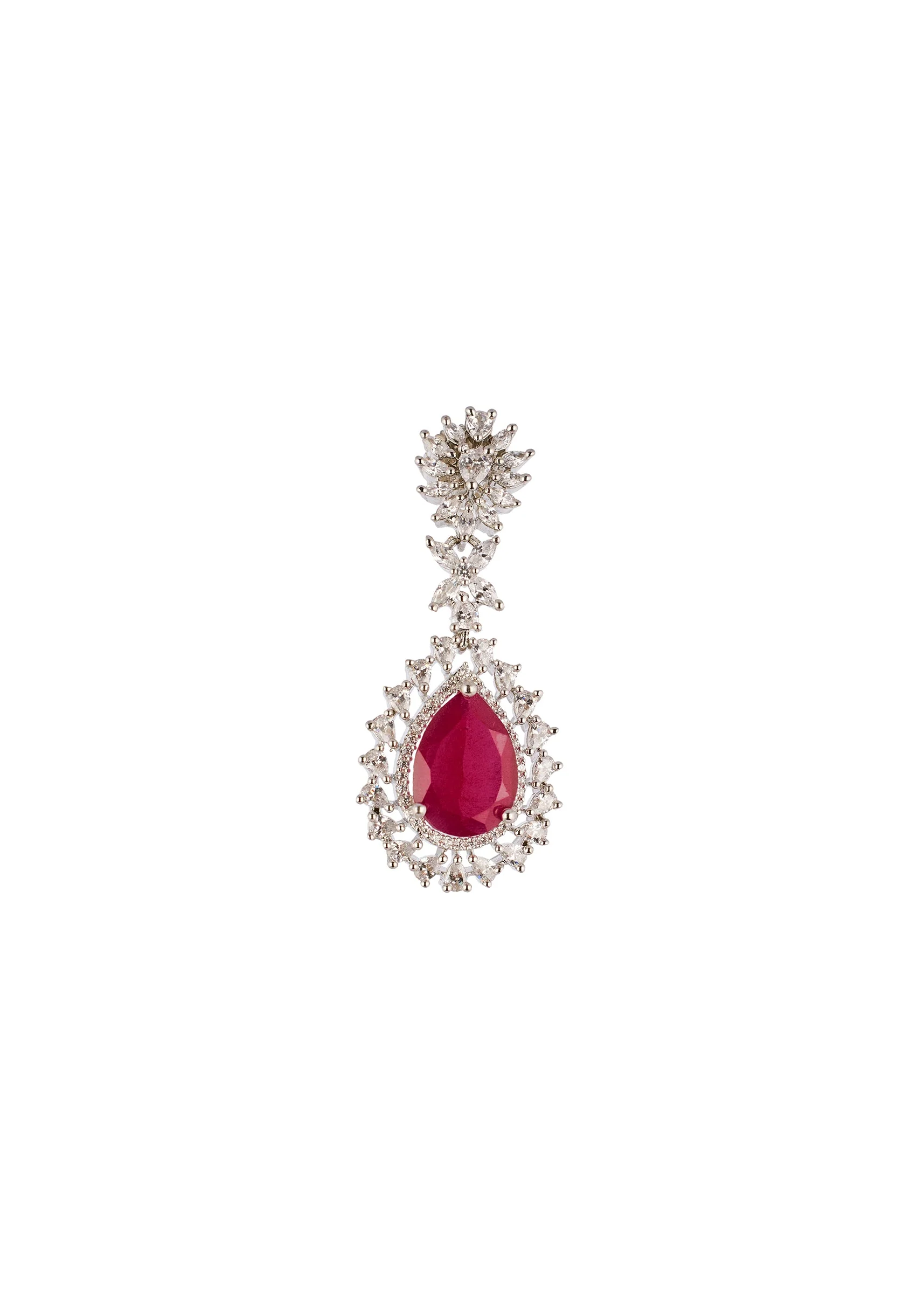 Rani Pink Rhodium Plated Brass Necklace Set with CZ Diamond