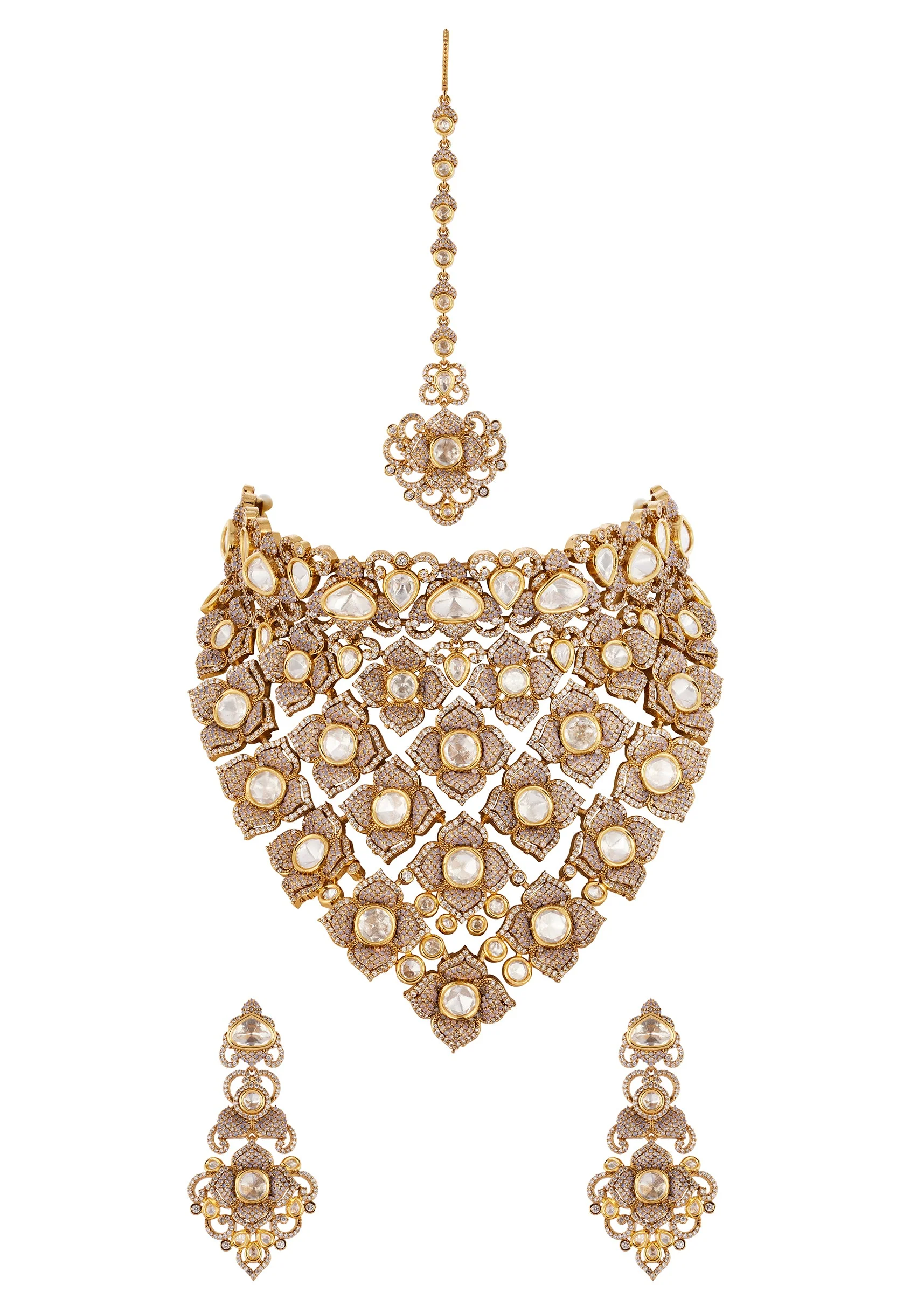 668-gold-finish-jewellery-set-in-polki-and-semi-precious-stones-1.webp Gold Finish Jewellery Set In Polki And Semi Precious Stones