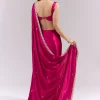 Coral Red Satin Chinon Saree With Scalloped Moti Embroidered Border And Buttis