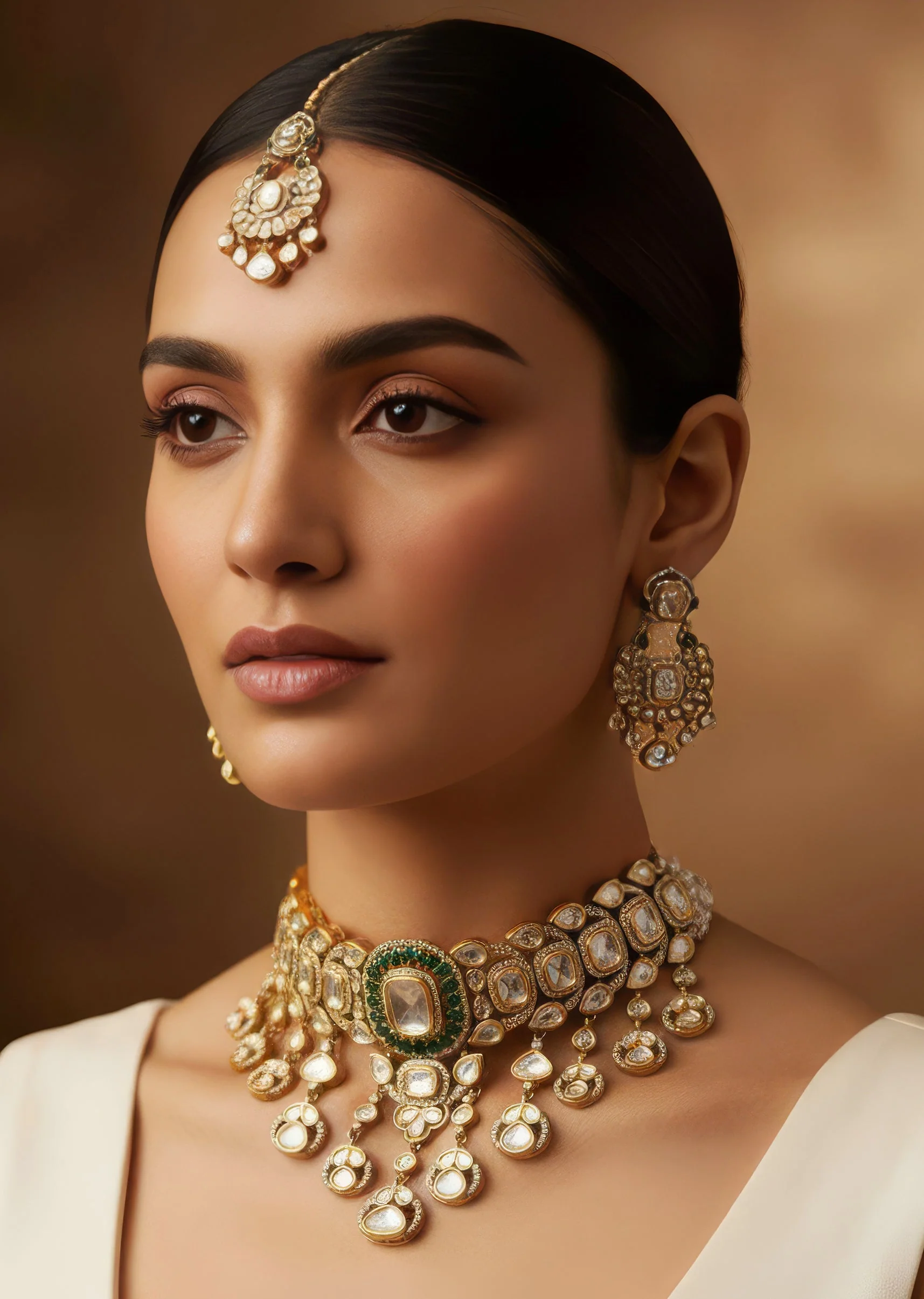 669-gold-finish-jewellery-set-in-polki-with-semi-precious-stones-and-drops-1.webp Gold Finish Jewellery Set In Polki With Semi Precious Stones And Drops