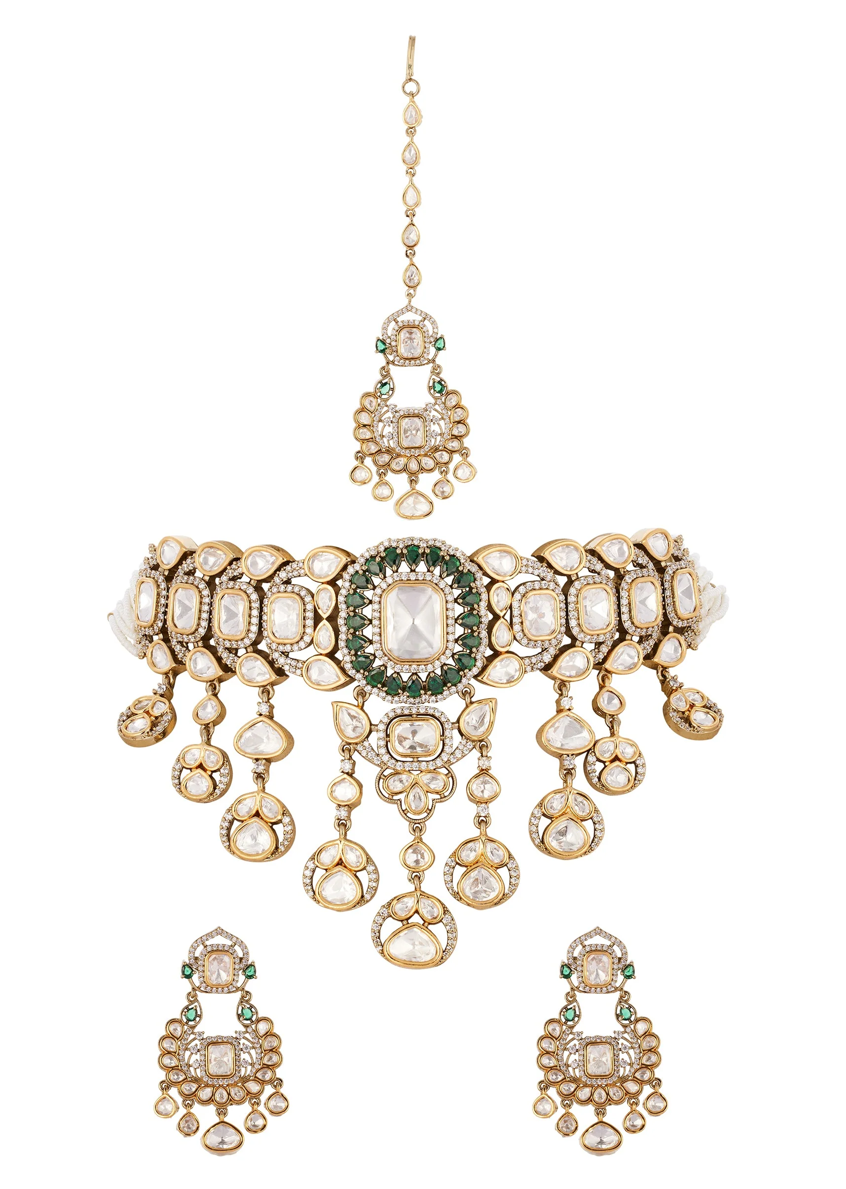 669-gold-finish-jewellery-set-in-polki-with-semi-precious-stones-and-drops-2.webp Gold Finish Jewellery Set In Polki With Semi Precious Stones And Drops