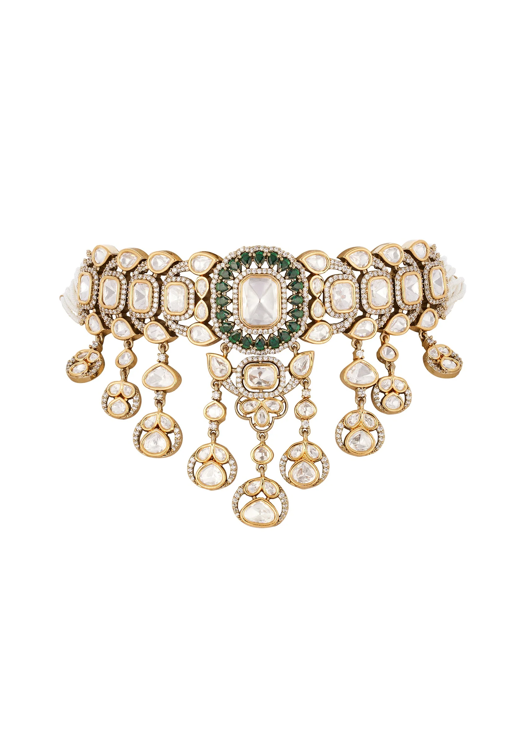 669-gold-finish-jewellery-set-in-polki-with-semi-precious-stones-and-drops-3.webp Gold Finish Jewellery Set In Polki With Semi Precious Stones And Drops