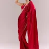 Red Satin Chinon Saree With All Over Sequin Embellishment