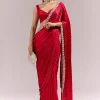 Red Satin Chinon Saree With All Over Sequin Embellishment