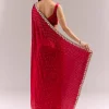 Red Satin Chinon Saree With All Over Sequin Embellishment