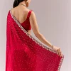Red Satin Chinon Saree With All Over Sequin Embellishment
