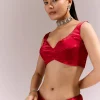 Red Satin Chinon Saree With All Over Sequin Embellishment