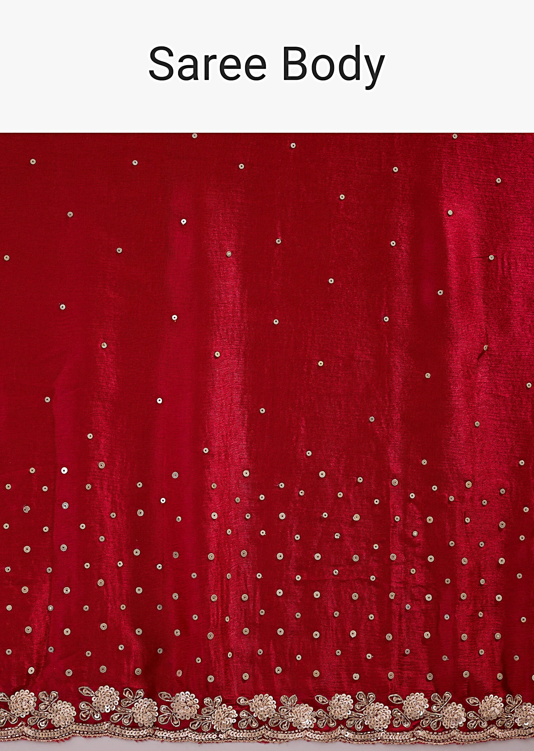 Red Satin Chinon Saree With All Over Sequin Embellishment
