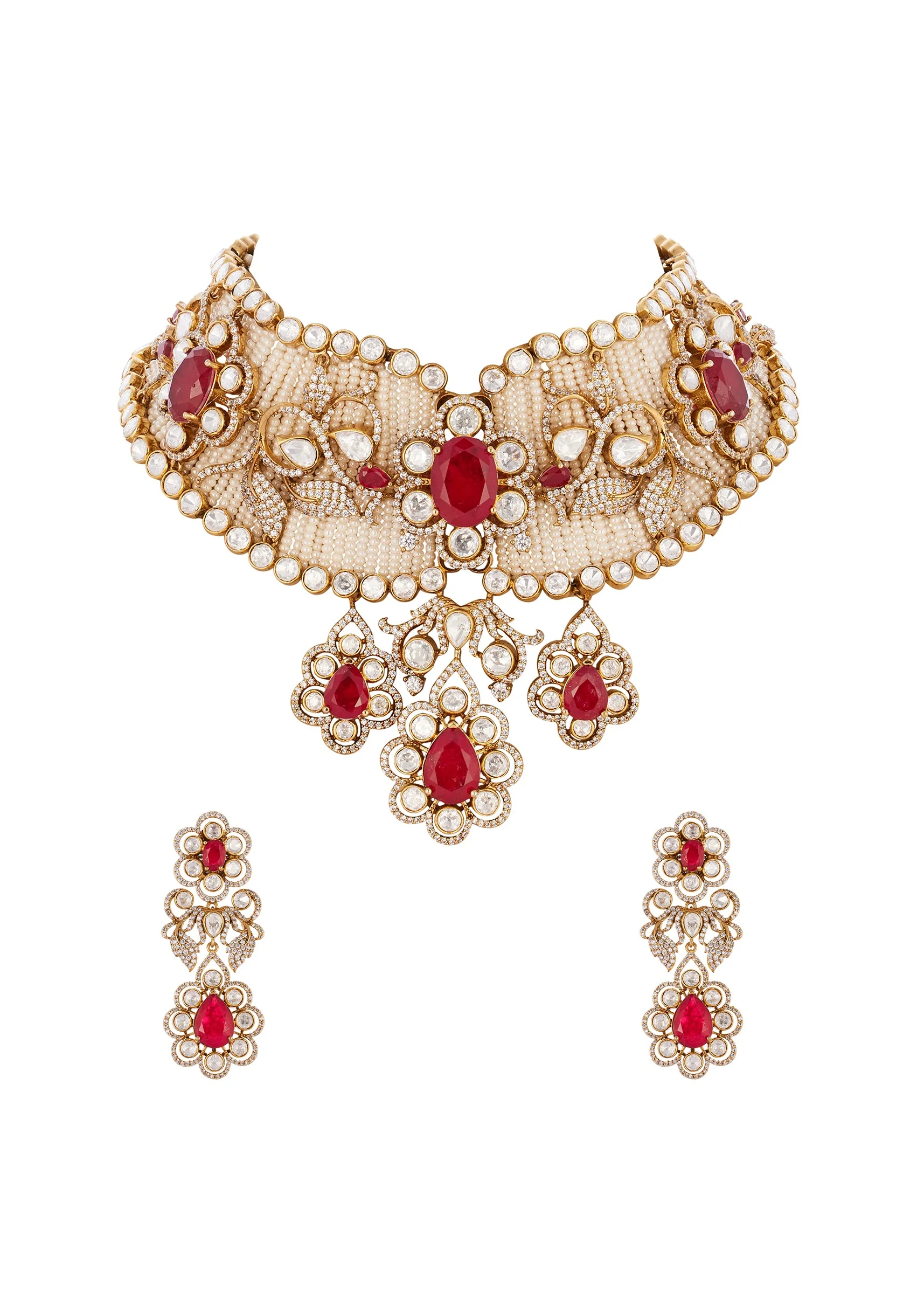 670-gold-finish-jewellery-set-in-kundan-polki-2.webp Gold Finish Jewellery Set In Kundan Polki