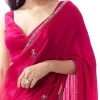 Rani Pink Satin Chinon Saree With Mirror And Bead Embroidered Border