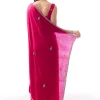 Rani Pink Satin Chinon Saree With Mirror And Bead Embroidered Border