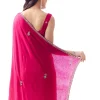 Rani Pink Satin Chinon Saree With Mirror And Bead Embroidered Border