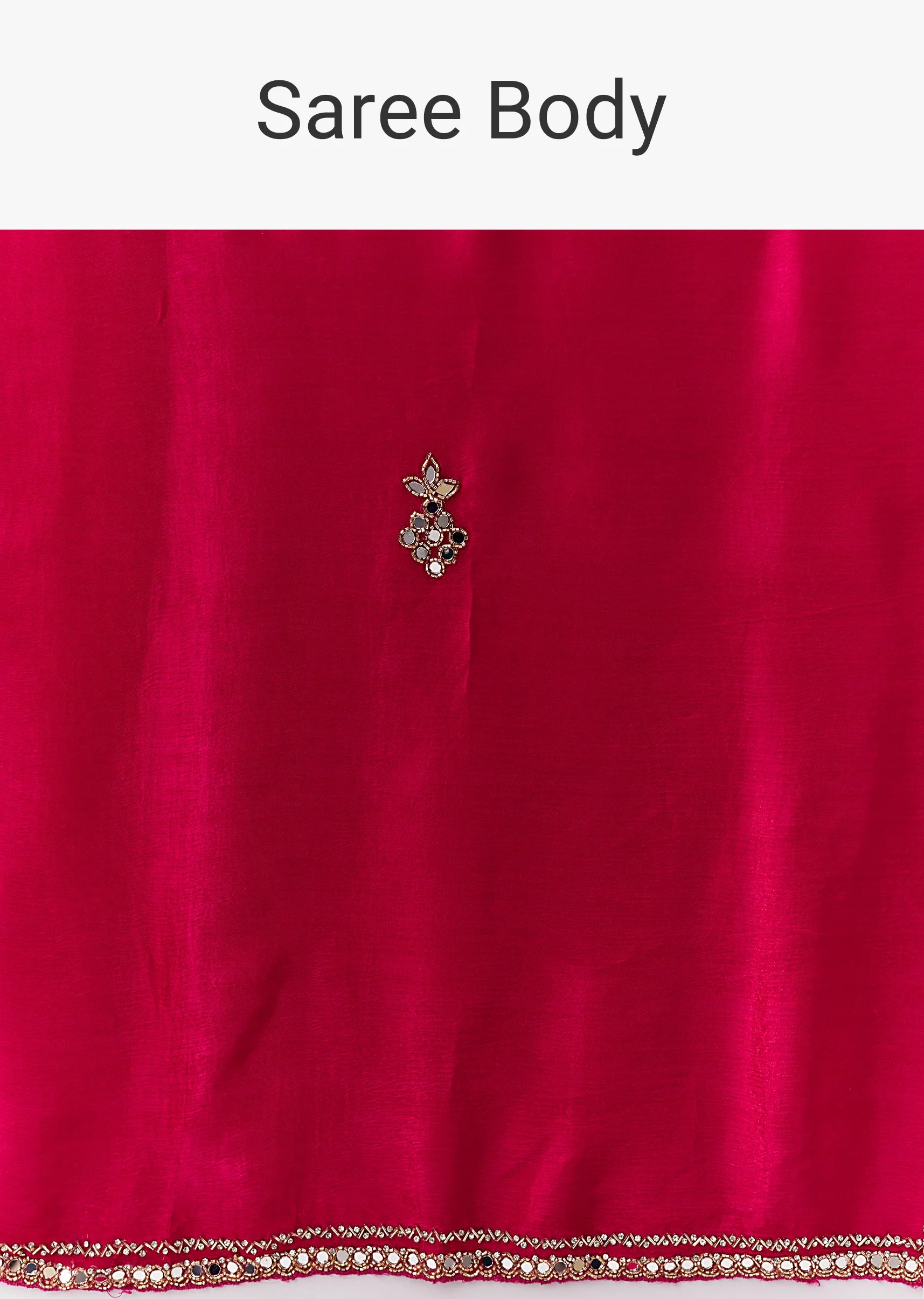 Rani Pink Satin Chinon Saree With Mirror And Bead Embroidered Border