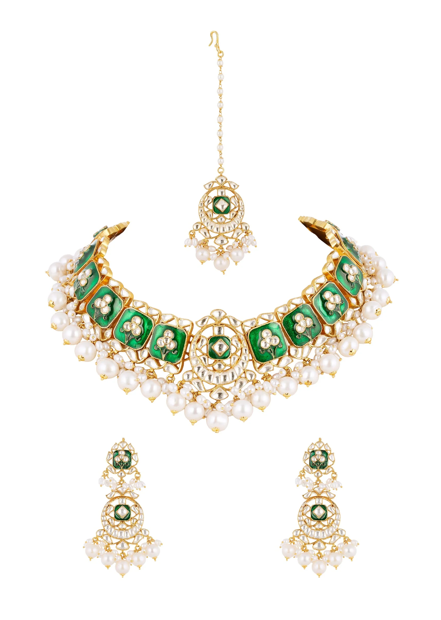 671-green-gold-necklace-set-with-kundan-detail-2.webp Green Gold Necklace Set With Kundan Detail