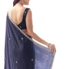Navy Blue Satin Chinon Saree With Scalloped Moti Embroidered Border And Buttis