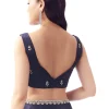 Navy Blue Satin Chinon Saree With Scalloped Moti Embroidered Border And Buttis