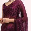 Wine Glass Tissue Saree In Swarovski With Unstitched Blouse