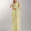Lime Green Embellished Net Saree