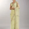 Lime Green Embellished Net Saree