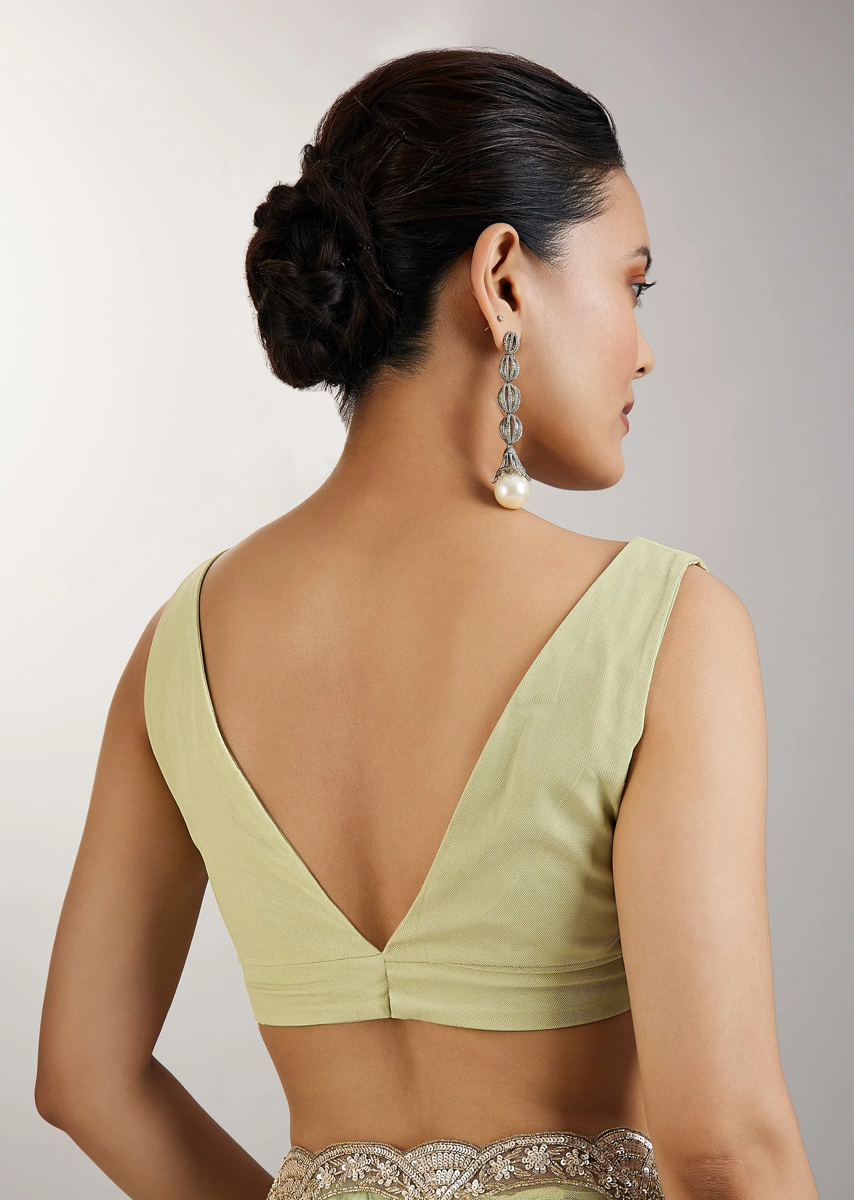 Lime Green Embellished Net Saree
