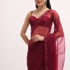 Red Embroidered Organza Saree With Unstitched Blouse