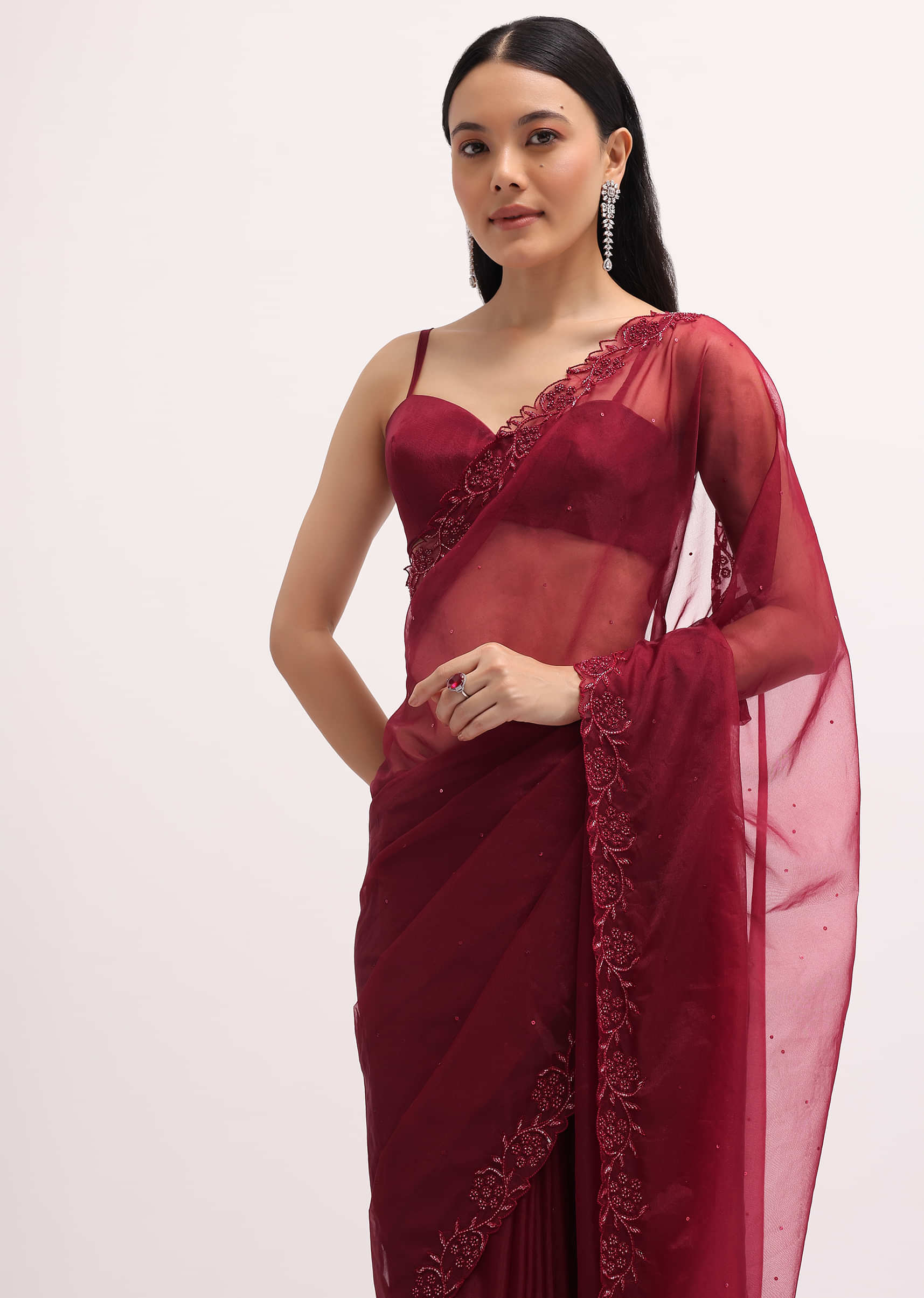 6757-red-embroidered-organza-saree-with-unstitched-blouse-1.jpg Red Embroidered Organza Saree With Unstitched Blouse