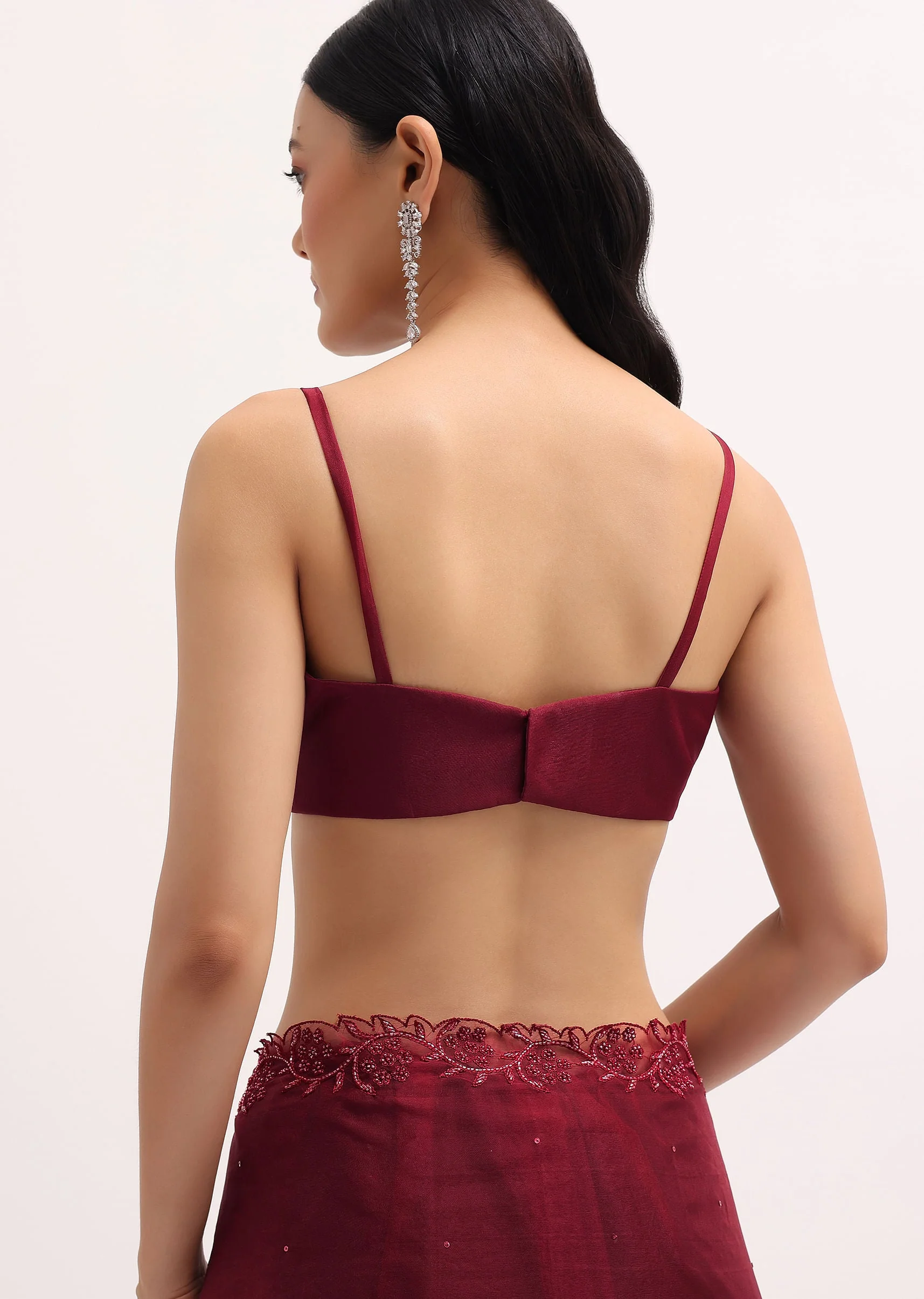 Red Embroidered Organza Saree With Unstitched Blouse