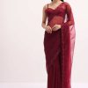 Red Embroidered Organza Saree With Unstitched Blouse