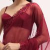 Red Embroidered Organza Saree With Unstitched Blouse