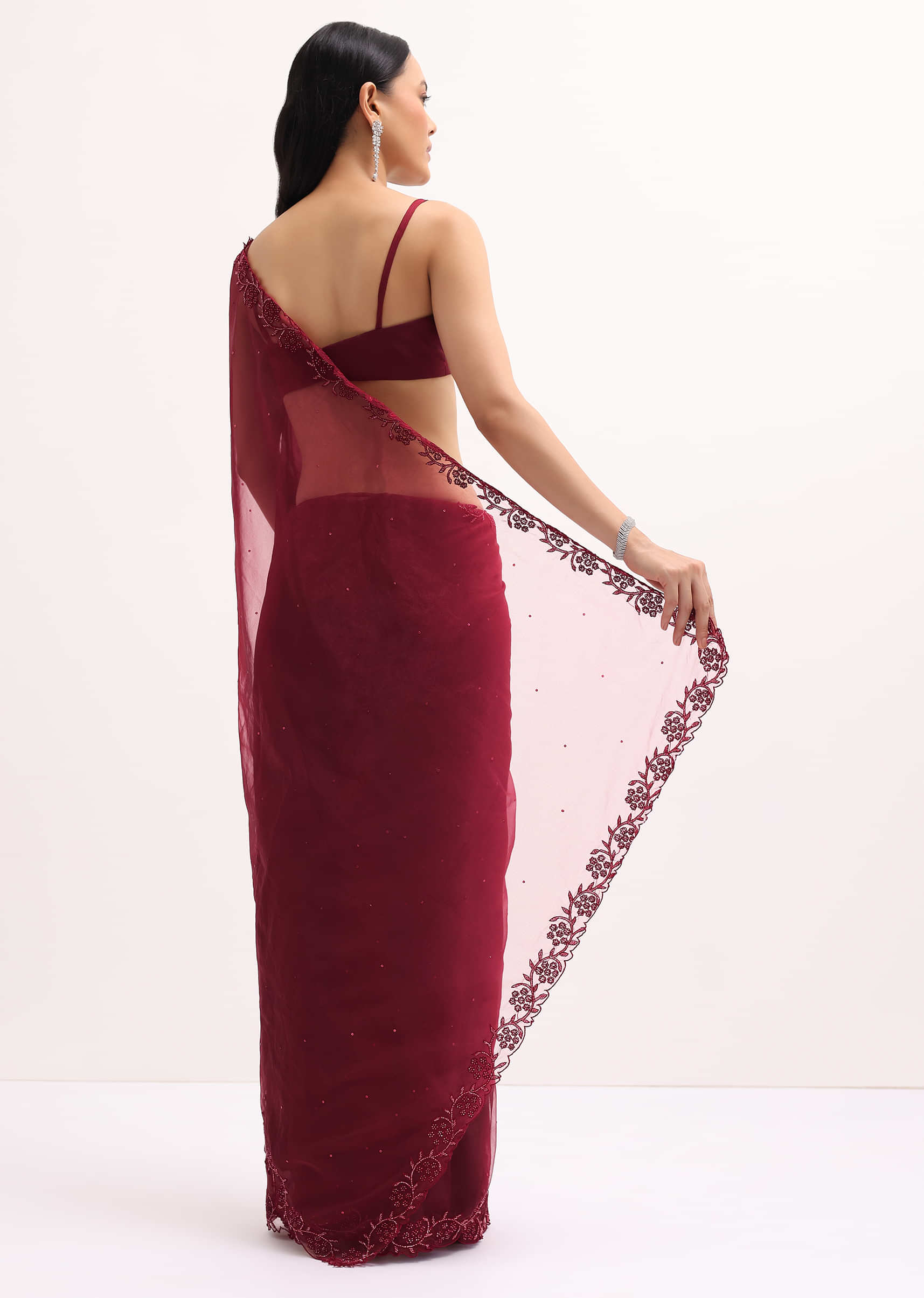 Red Embroidered Organza Saree With Unstitched Blouse